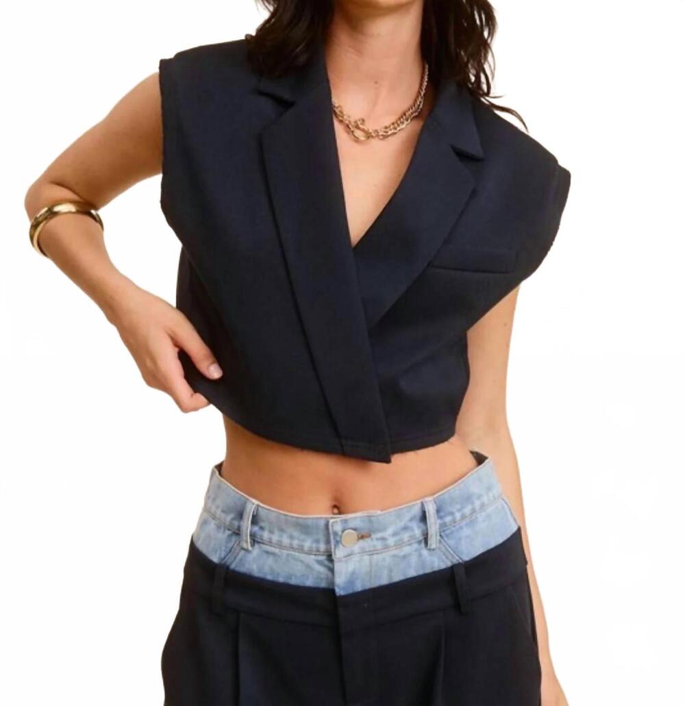 NEW ART & LOVE USA solid cropped vest in navy